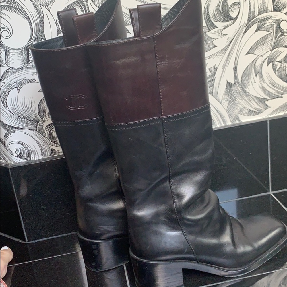 Chanel square toe ridding boots